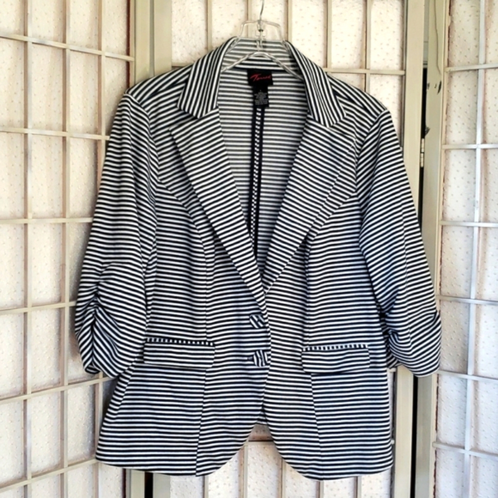 Torrid Black and White Striped Blazer